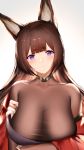  amagi_(azur_lane) animal_ears azur_lane breast_hold higandgk japanese_clothes no_bra see_through undressing 