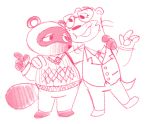  animal_crossing bottomwear canid canine clothing duo eyewear glasses hug humanoid_hands lutrine lyle_(animal_crossing) male mammal monochrome motherleeds mustelid nintendo pants raccoon_dog shirt simple_background slightly_chubby tanuki tom_nook_(animal_crossing) topwear video_games white_background 