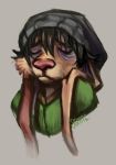  beanie black_hair closed_eyes clouded-3d dog dog_focus face gelert grey_background grey_headwear hat neopets no_humans sad simple_background solo 