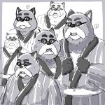  1:1 2020 absurd_res anthro belly canid canine clothing eyes_closed eyewear ghibli glasses hi_res humanoid_hands kemono male mammal overweight overweight_male pom_poko raccoon_dog robe sakusan_kc tanuki 