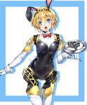  1girl aegis_(persona) android animal_ears blonde_hair blue_eyes blush bunny_ears bunny_girl bunnysuit covered_navel highres looking_at_viewer nakano_maru open_mouth persona persona_3 robot_joints short_hair solo 