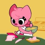  1:1 baking bowl clothing cooking domestic_pig female food gaturo hi_res knife mammal mina_(gaturo) oven pink_body pink_skin solo suid suina sus_(pig) 