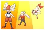  3:2 border cinderace nintendo orange_background pikatiu pok&eacute;mon pok&eacute;mon_(species) raboot scorbunny simple_background video_games white_border yellow_background 