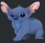  2020 4_toes alien all_fours ambiguous_gender back_markings blue_body blue_eyes blue_fur blue_nose claws disney experiment_(lilo_and_stitch) fur grey_background head_tuft lilo_and_stitch markings meeka-moo no_sclera notched_ear realistic simple_background smile solo stitch_(lilo_and_stitch) toes tuft 