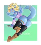  anthro blong blue_dragon blush bubble_butt butt clothesassfemboy clothing dragon hi_res intermundano legwear male male/male ninja only pink_eyes res rubber solo stockings tongue warrior wings 