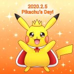  1:1 crown english_text nintendo orange_background pikachu pikatiu pok&eacute;mon pok&eacute;mon_(species) simple_background text video_games 