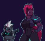  anthro big_breasts breasts camel_toe canid canine clothed clothing droll3 female friendship_is_magic grubber_(mlp) hand_on_hip hi_res mammal muscular muscular_female my_little_pony my_little_pony_the_movie scar simple_background tempest_shadow_(mlp) wounded 