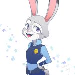  1:1 2016 anthro cheek_tuft clothed clothing disney facial_tuft fully_clothed fur grey_body grey_fur judy_hopps lagomorph leporid mammal open_mouth open_smile police_uniform rabbit sagara_shino simple_background smile solo tuft uniform white_background zootopia 