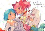  2019 2girls :d ;) bare_shoulders blue_eyes blue_footwear blue_hair blurry blush bokeh boots breasts bubble_skirt buttons carrying choker clenched_teeth collarbone confetti dated depth_of_field detached_sleeves frilled_legwear frilled_skirt frills gloves grin hair_ribbon hand_on_another&#039;s_thigh hand_on_another&#039;s_waist heart kaname_madoka kirikuchi_riku looking_at_another mahou_shoujo_madoka_magica miki_sayaka multiple_girls no_nose one_eye_closed open_mouth pink_eyes pink_hair princess_carry puffy_short_sleeves puffy_sleeves red_choker red_footwear red_ribbon ribbon short_hair short_sleeves short_twintails simple_background skirt small_breasts smile socks soul_gem sparkle teeth translation_request twintails white_background white_footwear white_gloves white_skirt 