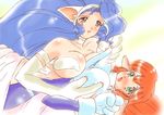  animal_ears bad_id bad_pixiv_id big_hair blue_bodysuit blue_hair blush bodysuit breast_press breasts buieito cat_ears covered_nipples crossover felicia galaxy_fight green_eyes large_breasts multiple_girls orange_hair pointy_ears roomi symmetrical_docking trait_connection vampire_(game) yuri 