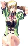  artist_request blonde_hair breasts cassandra_alexandra cleavage green_eyes highres large_breasts mouth_hold nipple_slip nipples solo soulcalibur soulcalibur_ii 