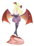  alcohol blood breasts cupping_glass elbow_gloves gloves green_hair head_wings large_breasts long_hair morrigan_aensland open_clothes orange_eyes pantyhose solo tansuke tongue vampire_(game) wine wings 