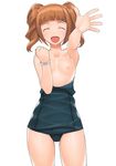  a1 brown_hair closed_eyes flat_chest highres idolmaster idolmaster_(classic) idolmaster_live_for_you! nipples one-piece_swimsuit open_mouth school_swimsuit solo swimsuit swimsuit_pull takatsuki_yayoi topless twintails 