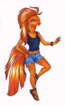  anthro blue_eyes bottomwear bracelet clothed clothing cutoffs cyprinid cypriniform daisy_dukes denim denim_clothing eyelashes female fin fish footwear gills glistening goldfish hotpants jewelry marine sandals scales shirt shorts simple_background solo tank_top thecrazydragon topwear white_background 