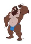  2020 4_toes 5_fingers anthro arm_tuft armpit_hair biceps big_muscles black_claws black_nose blue_eyes body_hair briefs brown_body brown_fur brown_hair bulge chest_hair claws clothed clothing elbow_tufts fingers fur furrybob hair hi_res looking_at_viewer male mammal muscular muscular_male nipples pawpads pecs pink_nipples plantigrade simple_background smile solo standing toes topless towel tuft underwear underwear_only ursid white_background 