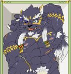  abs armpit_hair body_hair felid male mammal muscular muscular_male navel nipples pantherine pecs pubes scar tezcatlipoca tokyo_afterschool_summoners video_games wings zark_id 