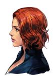  1girl avengers black_widow bodysuit breasts closed_mouth hankuri lipstick makeup natasha_romanoff red_hair short_hair simple_background solo white_background 