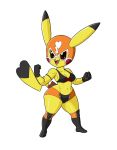  2019 4_fingers anthro black_gloves black_nose brown_eyes clothed clothing cosplay_pikachu_(costume) dipstick_ears female fingers gloves handwear hi_res luchador mammal multicolored_ears nintendo no_sclera open_mouth open_smile pikachu pikachu_libre pok&eacute;mon pok&eacute;mon_(species) rodent short_stack simple_background smile solo tansau video_games white_background wide_hips wrestler yellow_body 