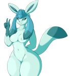  2020 anthro anthrofied breasts danonymous eeveelution female front_view genitals glaceon hi_res mammal nintendo nipples nude pok&eacute;mon pok&eacute;mon_(species) pussy simple_background solo standing video_games 