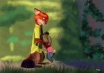  2020 anthro canid canine clothed clothing disney female fox fully_clothed hi_res hug judy_hopps lagomorph leporid male mammal nick_wilde outside rabbit safe someoneeasible zootopia 