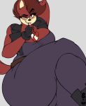  2019 absurd_res anthro big_breasts blush breasts camel_toe candy candy_cane canid canine cleavage clothed clothing crossed_legs female food fully_clothed hi_res looking_at_viewer mammal simple_background sitting solo superix thick_thighs 
