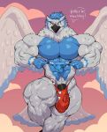  abs anthro avian big_biceps bulge clothed clothing flying genitals gryphon hi_res male muscular muscular_male partial_nudity penis solo speedo spread_wings swimwear sxfpantera thick_thighs topless wings 