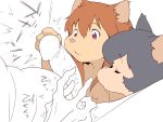  2012 4:3 anthro black_hair brown_body brown_fur brown_hair domestic_cat eyes_closed felid feline felis female flat_colors fur genitals hair kemono male male/female mammal medaka_ken&#039;ichi partially_colored penis pink_eyes sniffing 