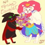  1:1 black_body black_fur blush bouquet cape cartoon_network clothing digitigrade domestic_cat felid feline felis flower fur green_eyes hair hi_res king king_snugglemagne_xxv lion male male/male mammal mane mane_hair mao_mao:_heroes_of_pure_heart muscular muscular_male nogu-art pantherine plant royalty sheriff_mao_mao_mao 