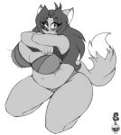  absurd_res anthro big_breasts blush bra breasts canid canine cleavage clothed clothing dipstick_tail female fox hi_res huge_breasts mammal monochrome multicolored_tail panties superix underwear 