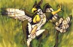  animal_genitalia avian bhaskara bird cool. feathers feral genitals gryphon hi_res lying male on_back sheath solo spread_wings talons wings 