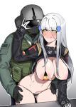  1boy 1girl :q areola_slip areolae ass_visible_through_thighs bikini black_gloves blush breasts bulletproof_vest chinese_commentary commentary_request face_mask flag_print german_flag german_flag_bikini girls_frontline gloves grabbing grabbing_from_behind green_eyes grey_hair hair_ornament hand_on_another&#039;s_head hands_on_another&#039;s_hips helmet highres hk416_(girls_frontline) iron_cross jaeger_(rainbow_six_siege) large_areolae large_breasts long_hair long_sleeves mask micro_bikini nose_blush rainbow_six_siege saliva soldier swimsuit tongue tongue_out white_gloves xiangzi_box 