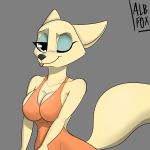  1:1 albinefox anthro big_breasts breasts canid canine fan_character female fox hi_res mammal one_eye_closed simple_background wink 