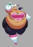  anthro belly big_breasts breasts clothed clothing codenamebull curvy_figure digital_media_(artwork) eyeshadow female footwear gloves grim-kun handwear hi_res huge_breasts looking_at_viewer makeup nipples obese obese_female overweight overweight_female rouge_the_bat simple_background smile solo sonic_the_hedgehog_(series) thick_thighs wide_hips wings 