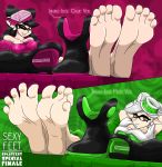  5_toes absurd_res animal_humanoid bare_shoulders barefoot breasts callie_(splatoon) cephalopod cephalopod_humanoid cleavage clothed clothing cousins dress duo english_text feet female foot_focus footwear gloves handwear hat headgear headwear hi_res humanoid humanoid_feet inkling looking_at_viewer lying marie_(splatoon) marine marine_humanoid mollusk mollusk_humanoid mostlyfunstuff nintendo plantigrade pseudo_hair signature smile soles splatoon squid_sisters_(splatoon) suction_cup teeth tentacle_hair tentacles text toes video_games yellow_eyes 