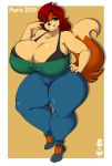  absurd_res anthro big_breasts bra breasts canid canine canis cleavage clothed clothing dipstick_tail domestic_dog female hand_on_hip hi_res huge_breasts looking_at_viewer mammal multicolored_tail superix thick_thighs underwear 