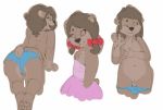  anthro black_nose blush bow brown_hair butt clothed clothing cub female genitals hair mammal panties partially_clothed pussy r3drunner simple_background teeth underwear ursid white_background young 