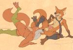  anal animal_genitalia animal_penis anthro balls canid canine canine_penis clothing disney duo fox genitals legwear male male/male mammal nick_wilde oral penis rimming robin_hood robin_hood_(disney) see-saw sex simple_background stockings tongue zootopia 