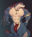  abs alligator alligatorid anthro black_background clothed clothing crocodilian hammer jewelry loincloth looking_at_viewer male muscular muscular_male navel necklace partial_nudity reptile scalie simple_background solo sxfpantera thick_thighs tools topless 