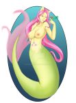  alpha_channel alternate_species big_breasts breasts bunnynha female fluttershy_(mlp) friendship_is_magic hi_res marine merfolk my_little_pony solo_focus watermark 