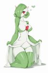  &lt;3 2017 breasts cleavage clothed clothing digital_media_(artwork) eyebrows eyelashes female fully_clothed gardevoir green_hair hair hi_res humanoid kneeling krakenparty legwear nintendo not_furry one_eye_obstructed pok&eacute;mon pok&eacute;mon_(species) red_eyes simple_background solo stockings thigh_highs thong underwear video_games white_background 