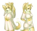  ? anthro black_nose breasts canid canine clothed clothing collarbone female fur green_eyes hi_res kemono looking_at_viewer mammal simple_background tongue treyer white_background 