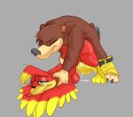  2020 anthro anthro_on_anthro avian banjo-kazooie banjo_(banjo-kazooie) beak bodily_fluids breasts breegull brown_body brown_fur clothed clothing cum eyes_closed feathers female from_behind_position fur genital_fluids green_eyes grey_background head_tuft kazooie male male/female mammal nude pants_down partially_clothed rareware red_body red_feathers sex simple_background trashtikko tuft ursid video_games yellow_body yellow_feathers 