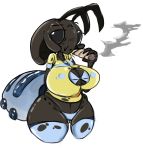  ant antennae_(anatomy) anthro arthropod bra breasts cleavage_cutout clothed clothing dark_skin female fully_clothed honeypot_ant hymenopteran insect legwear non-mammal_breasts ponk simple_background smoking solo stockings topwear torn_clothing underwear white_background 