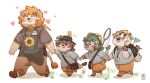  2020 anthro apron blush bottomwear clothing cub eyes_closed felid group hakumimis hand_holding hat headgear headwear hi_res kemono lion male mammal pantherine pants shirt shorts topwear young 