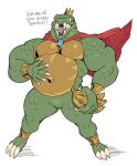  alligator alligatorid anthro banana cape clothing crocodilian crown donkey_kong_(series) food fruit hi_res king_k._rool male musclegut muscular muscular_male nintendo plant reptile scalie sharp_teeth simple_background solo sxfpantera teeth video_games white_background 