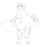  anthro belly big_belly big_breasts breasts clothed clothing digestion digital_media_(artwork) dragon female female_pred hi_res licking licking_lips midriff monochrome mr.pink oral_vore rumbling_stomach scalie solo thick_thighs tongue tongue_out vore 