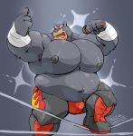  2019 anthro belly big_muscles black_body black_fur black_nipples black_nose black_pawpads bodily_fluids boots bottomwear bulge clothed clothing eyebrows fighting_ring footwear fur hi_res huge_muscles male mammal megawaffle_(artist) microphone musclegut muscular muscular_male nipples overweight overweight_male pants pawpads pecs solo sweat thick_eyebrows topless ursid waffle_(megawaffle) wraps wrestler wrist_wraps 