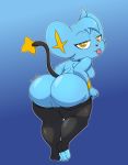  absurd_res anthro anthrofied blep blue_background breasts butt edit female genitals hi_res kingjion looking_at_viewer nintendo pok&eacute;mon pok&eacute;mon_(species) pussy shinx simple_background solo tongue tongue_out video_games 
