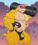  anthro big_biceps blush bulge bullet_bill clothed clothing eyewear hi_res koopa koopaling male mario_bros musclegut muscular muscular_male navel nintendo partial_nudity roy_koopa scalie solo speedo sunglasses swimwear sxfpantera thick_thighs topless video_games warp_pipe 