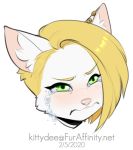  2020 blonde_hair digital_media_(artwork) domestic_cat ear_piercing ear_ring eyebrows eyelashes felid feline felis green_eyes hair hap kittydee mammal piercing text url 